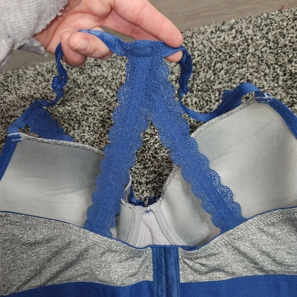 Vtg Y2K 90's Joe Boxer Lace Front Strappy Bra Womens 40C Racerback Gray Blue - Picture 6 of 9